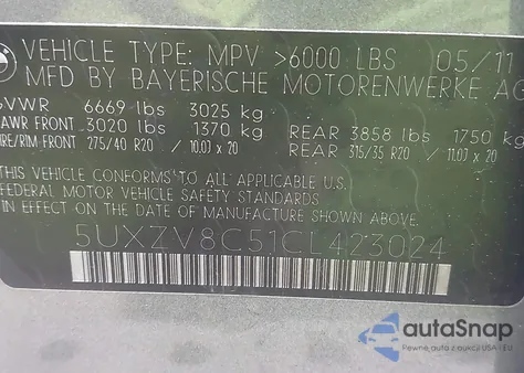 2012 BMW X5 xDrive50I from USA, damaged, VIN 5UXZV8C51CL423024